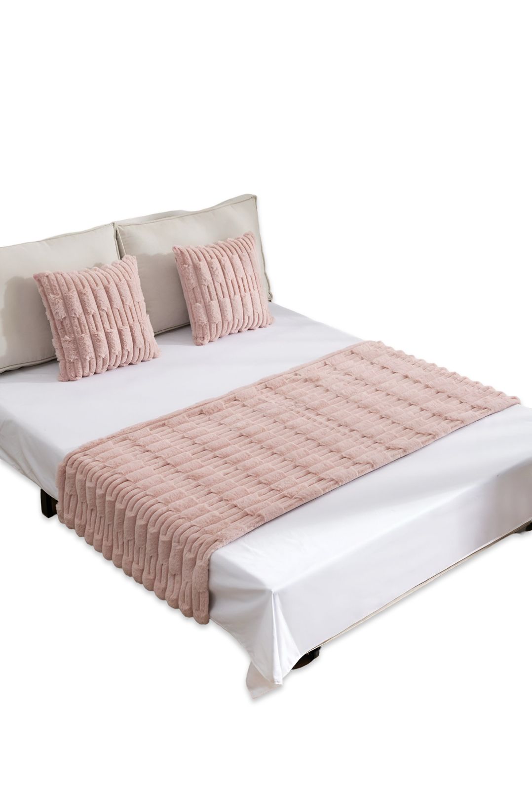 JUEGO DE PIECERA DE CAMA MAS 2 COJIN CON FUNDAS MODELO BAMBÚ ROSADO - 2
