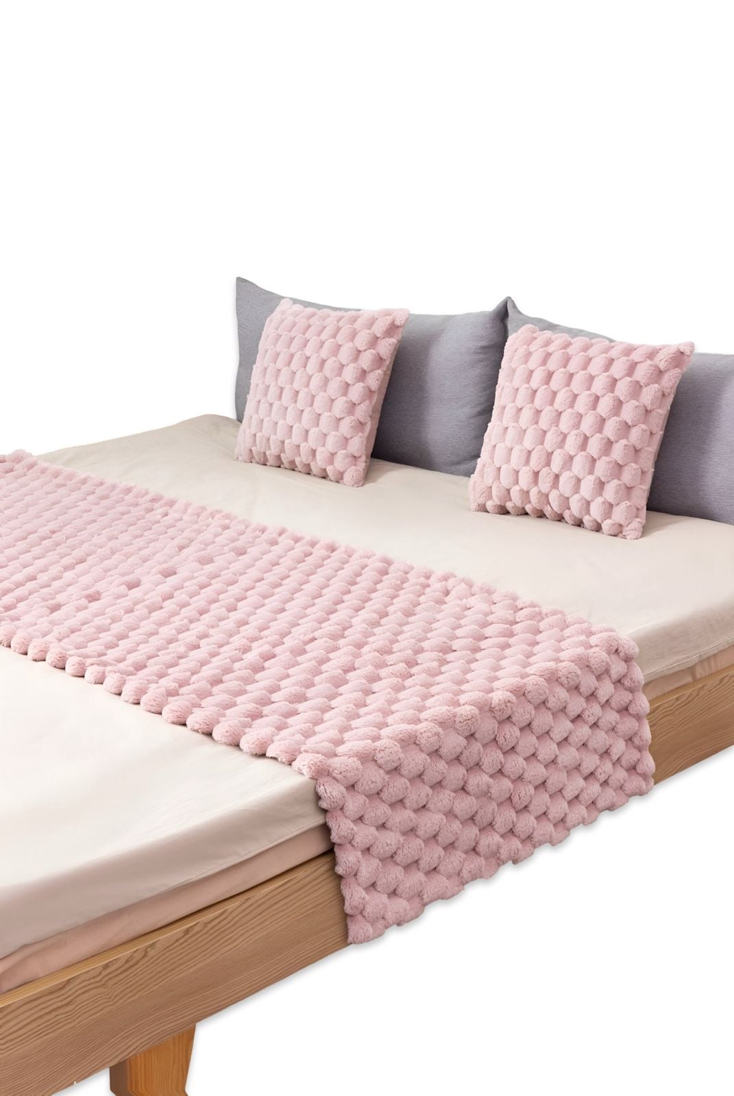 JUEGO DE PIECERA DE CAMA CON 2 FUNDAS MODELO PERLA ROSADO - 2