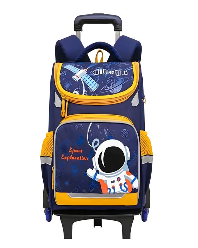 MOCHILA ESCOLAR CON RUEDAS PARA NIÑOS BOLSO AZUL CON AMARILLO - 1