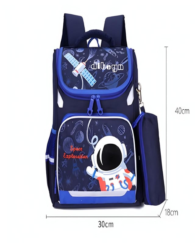 MOCHILA ESCOLAR CON RUEDAS PARA NIÑOS BOLSO AZUL CON AMARILLO - 2