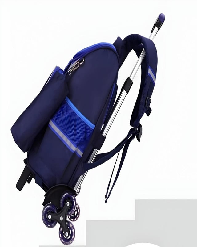 MOCHILA ESCOLAR CON RUEDAS PARA NIÑOS BOLSO AZUL CON AMARILLO - 3