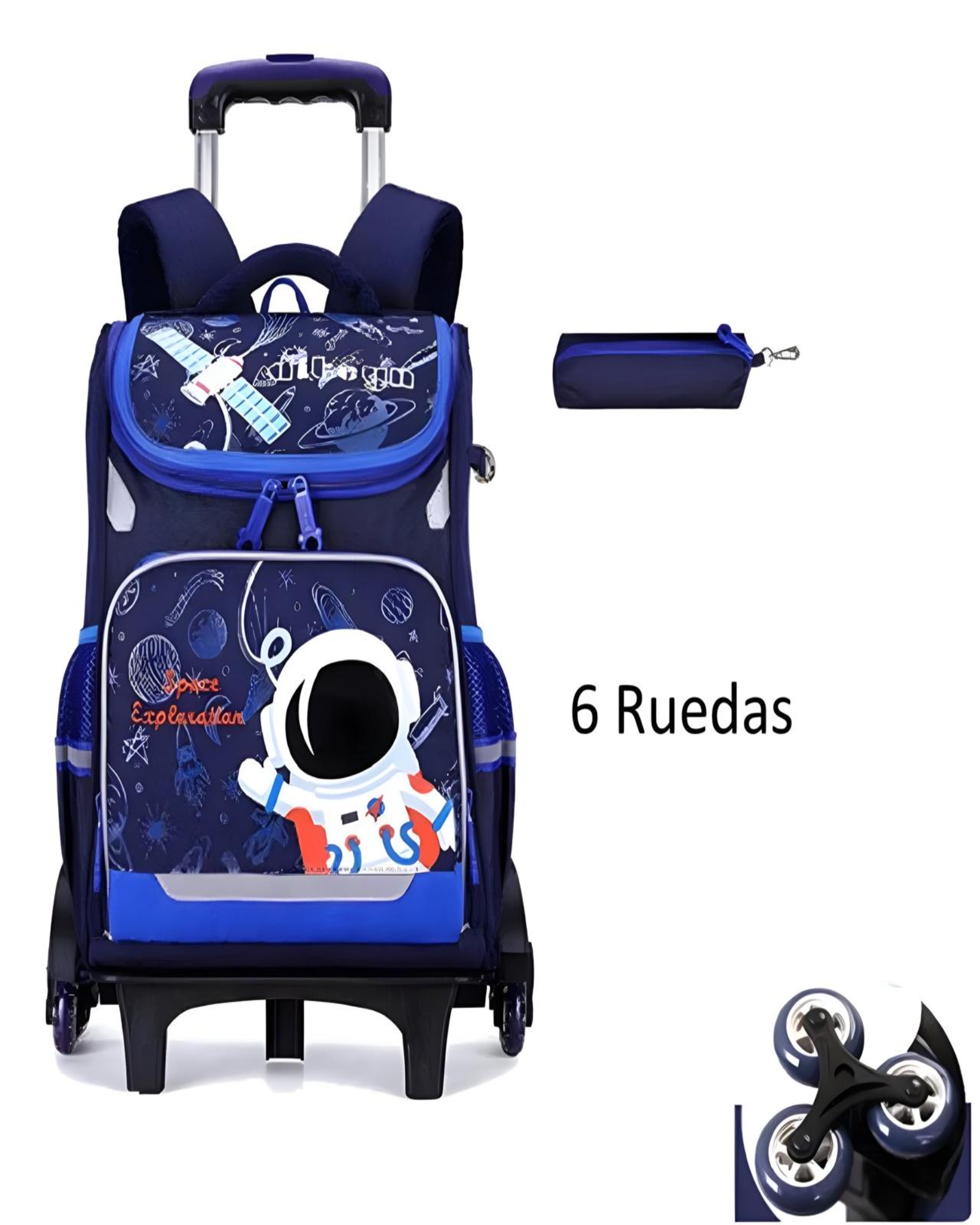 MOCHILA ESCOLAR CON RUEDAS PARA NIÑOS BOLSO AZUL CON AMARILLO - 4