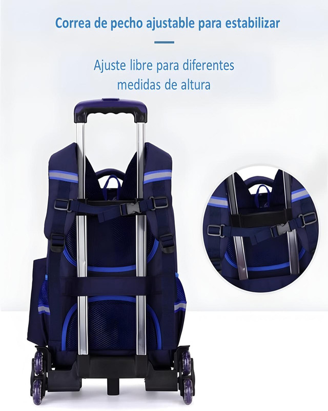 MOCHILA ESCOLAR CON RUEDAS PARA NIÑOS BOLSO AZUL CON AMARILLO - 5