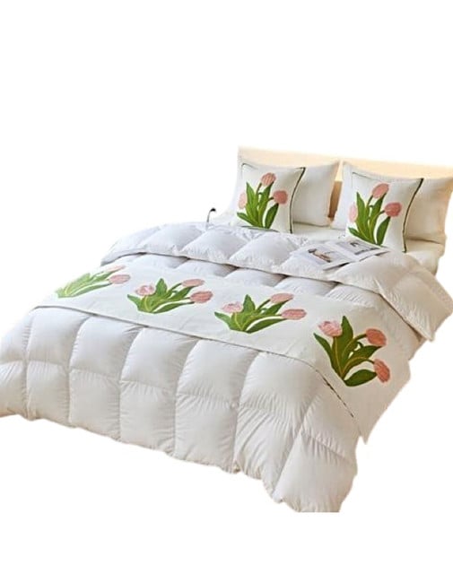 JUEGO DE PIECERA DE CAMA CON 2 COJINES COMPLETOS CON BORDADO T02 - 2