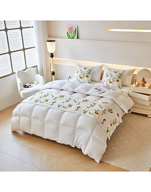 JUEGO DE PIECERA DE CAMA CON 2 COJINES COMPLETOS CON BORDADO T03 - 3
