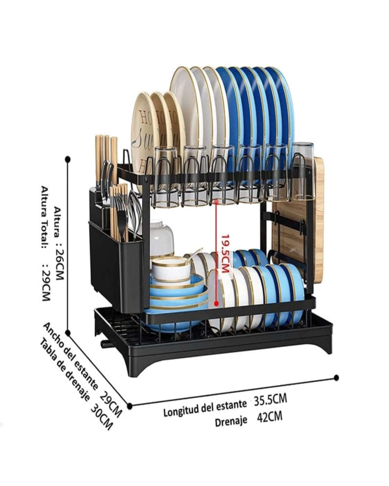 ESCURRIDOR DE PLATOS 2 NIVELES SECAPLATOS MULTIFUNCIONAL - 2