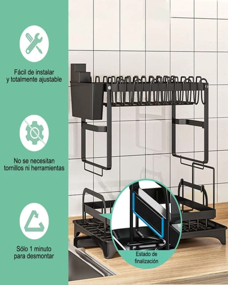 ESCURRIDOR DE PLATOS 2 NIVELES SECAPLATOS MULTIFUNCIONAL - 4