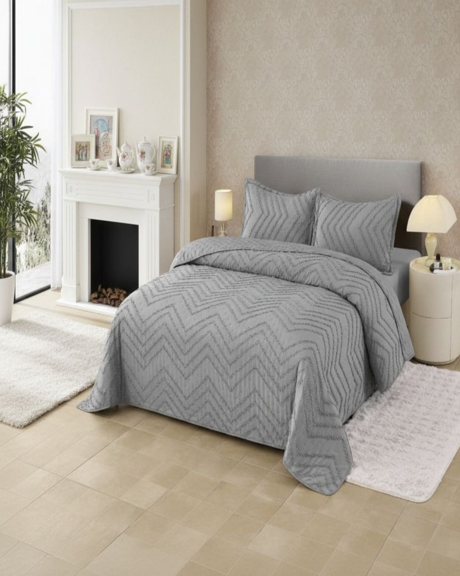COBERTOR DE LUJO QUILT VERANO 2 PLAZAS GRIS - 1