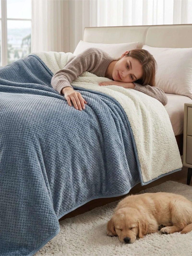 FRAZADA CON CHIPORRO ELEGANTE  KING 230X250CM CELESTE - 5