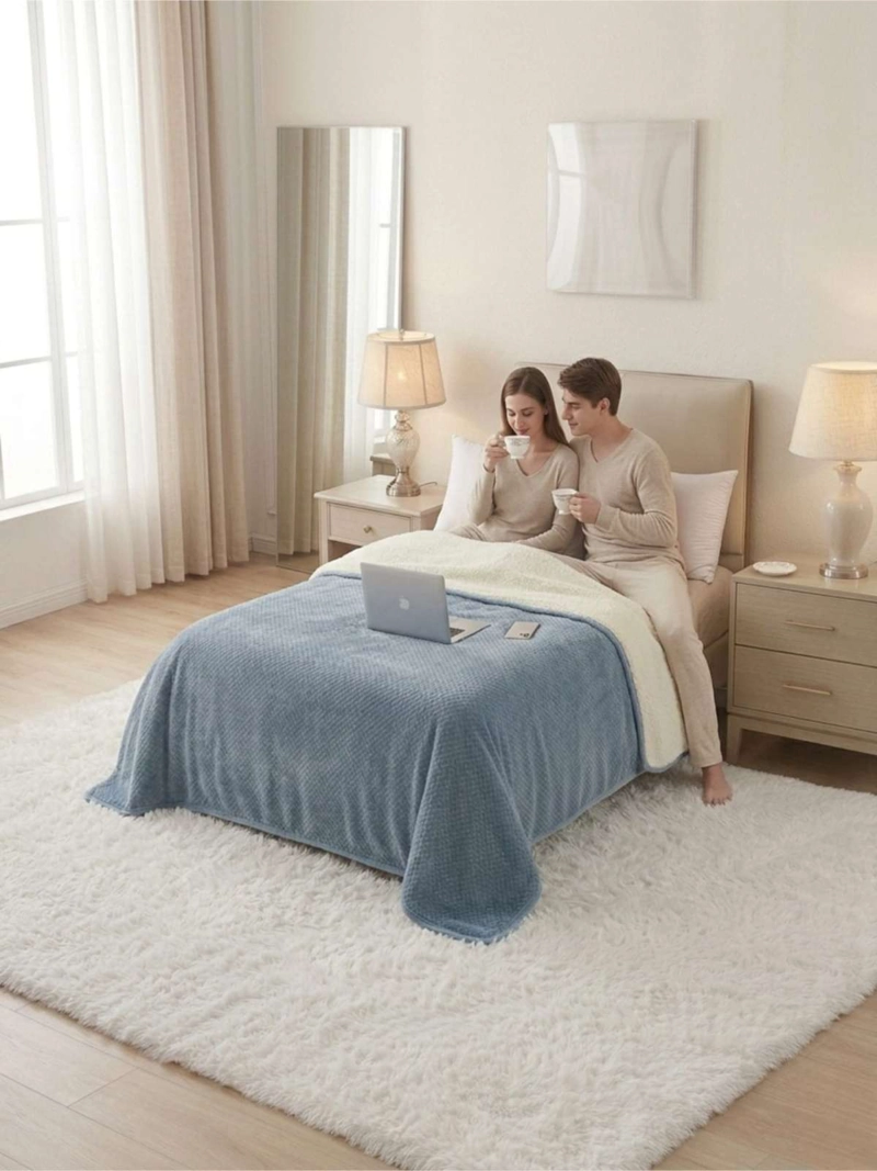 FRAZADA CON CHIPORRO ELEGANTE  KING 230X250CM CELESTE - 6