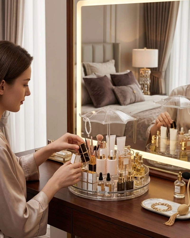 ORGANIZADOR DE MAQUILLAJE GIRATORIO 360 DE ACRILICO TRANSPARENTE - 2