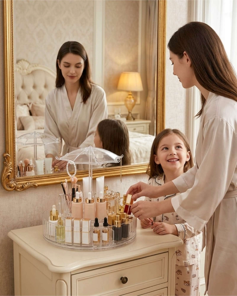 ORGANIZADOR DE MAQUILLAJE GIRATORIO 360 DE ACRILICO TRANSPARENTE - 5