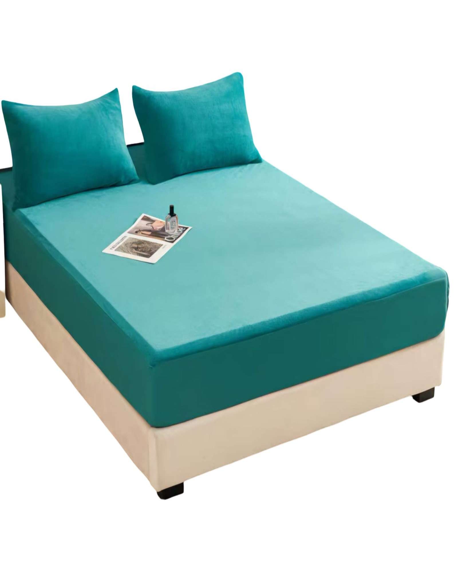 CUBRE COLCHON IMPERMEABLE PLUSH - TURQUESA - 2 PLAZAS - 1