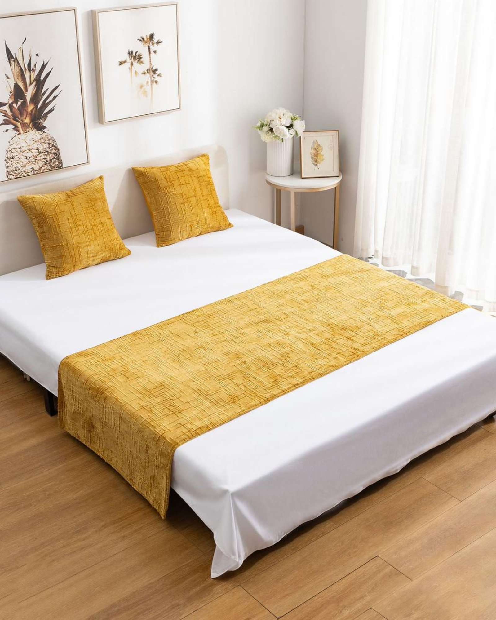 PIECERA MAS 2 FUNDAS MODELO CHENILLE EN COLOR AMARILLO - 4
