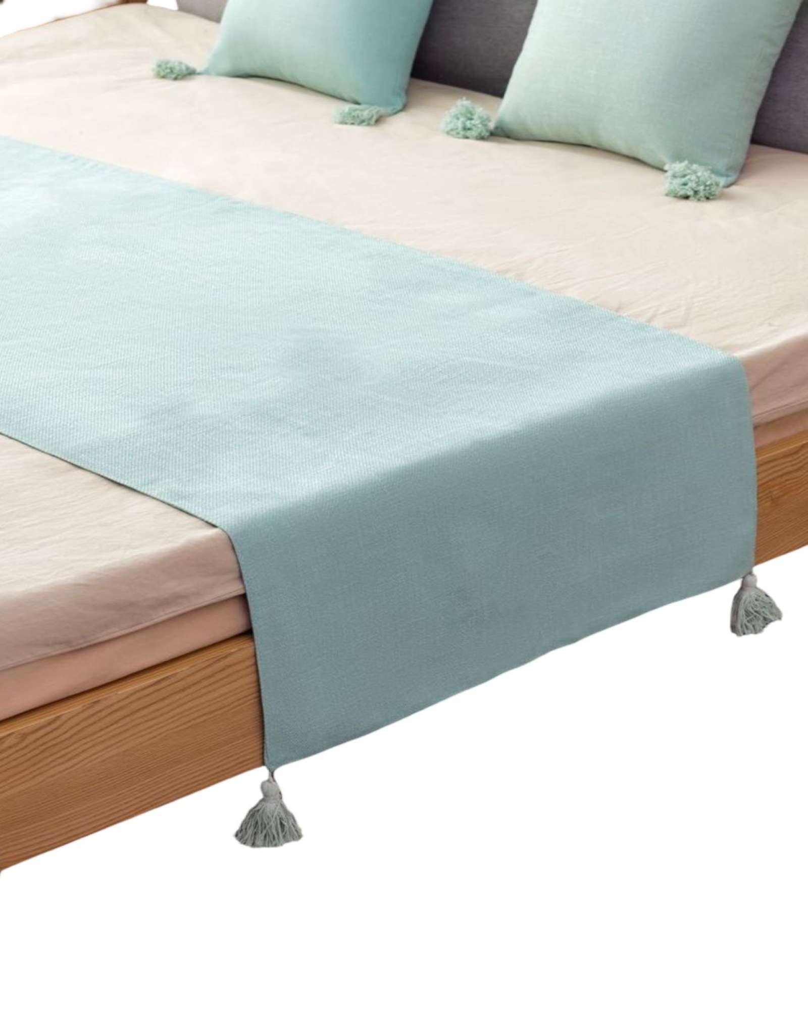 PIECERA MAS 2 FUNDAS CON POMPONES VERDE MENTA - 2