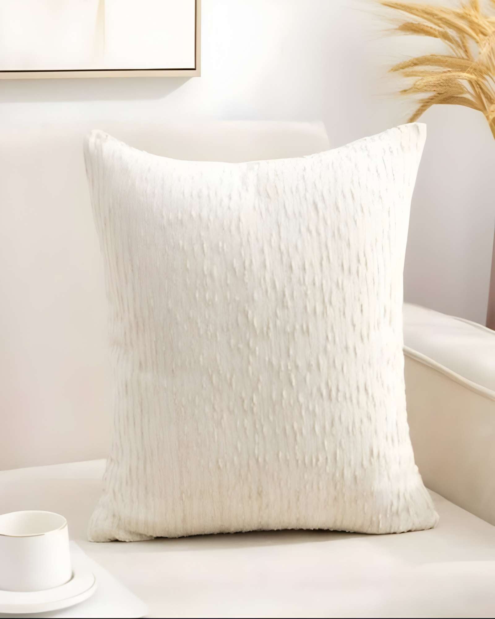 PACK DE 4 FUNDAS DE COJIN CHENILLE LINEA EN COLOR BLANCO - 3