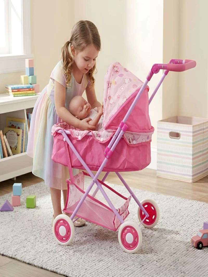 COCHE PARA MUÑECAS TIPO MOISE S CON CANASTO Y TOLDO AJUSTABLE - 1