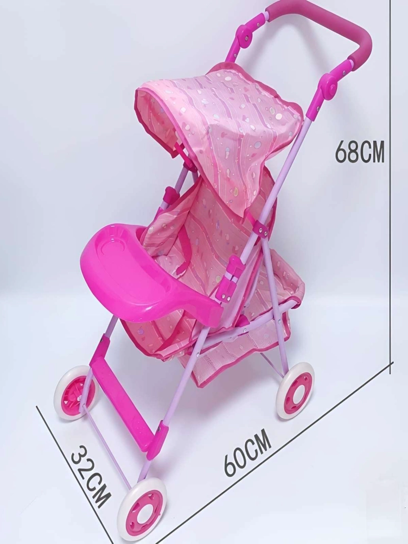 COCHE DE JUGUETE PARA MUÑECAS CON TOLDO PLEGABLE Y BANDEJA ROSADO DISEÑO LINEAL - 7