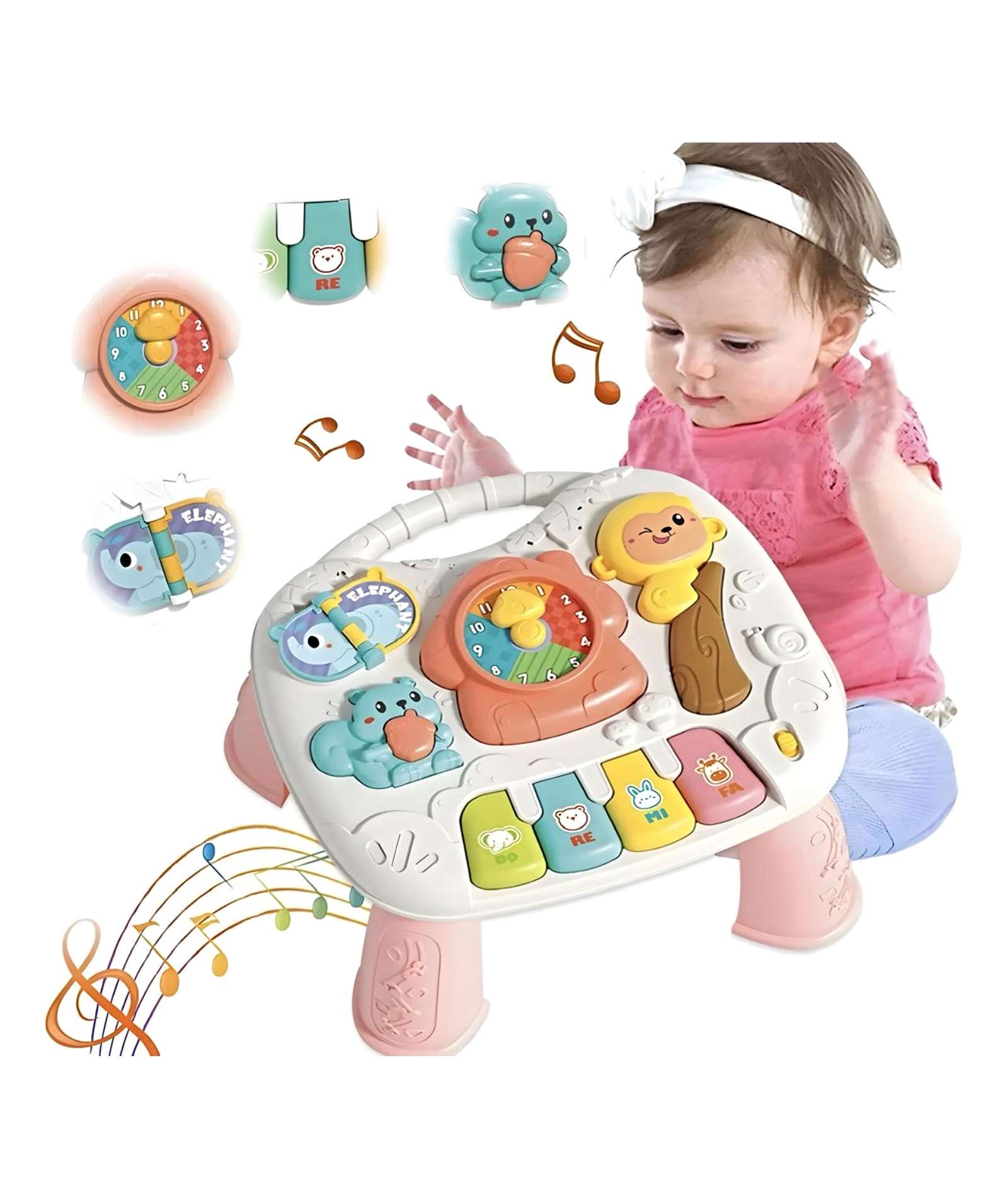 MESA MULTISENSORIAL JUEGOS BEBÉS CON LUZ Y SONIDO ROSA - 1