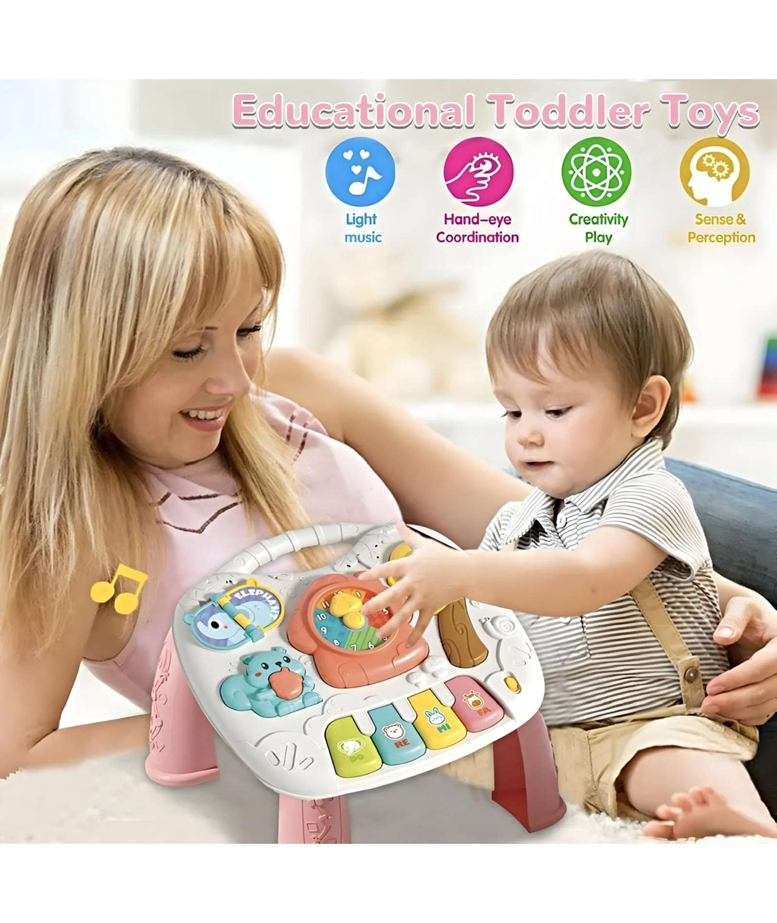 MESA MULTISENSORIAL JUEGOS BEBÉS CON LUZ Y SONIDO ROSA - 3