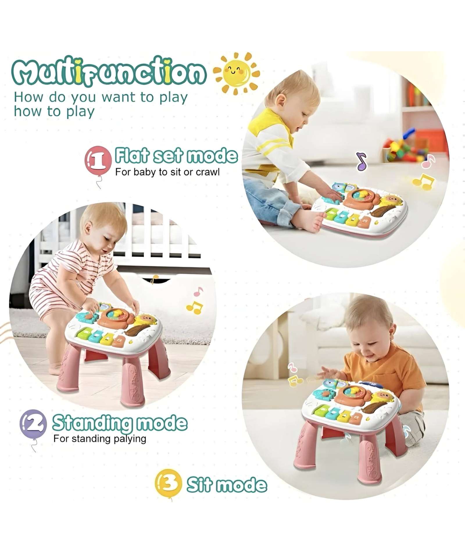 MESA MULTISENSORIAL JUEGOS BEBÉS CON LUZ Y SONIDO ROSA - 4