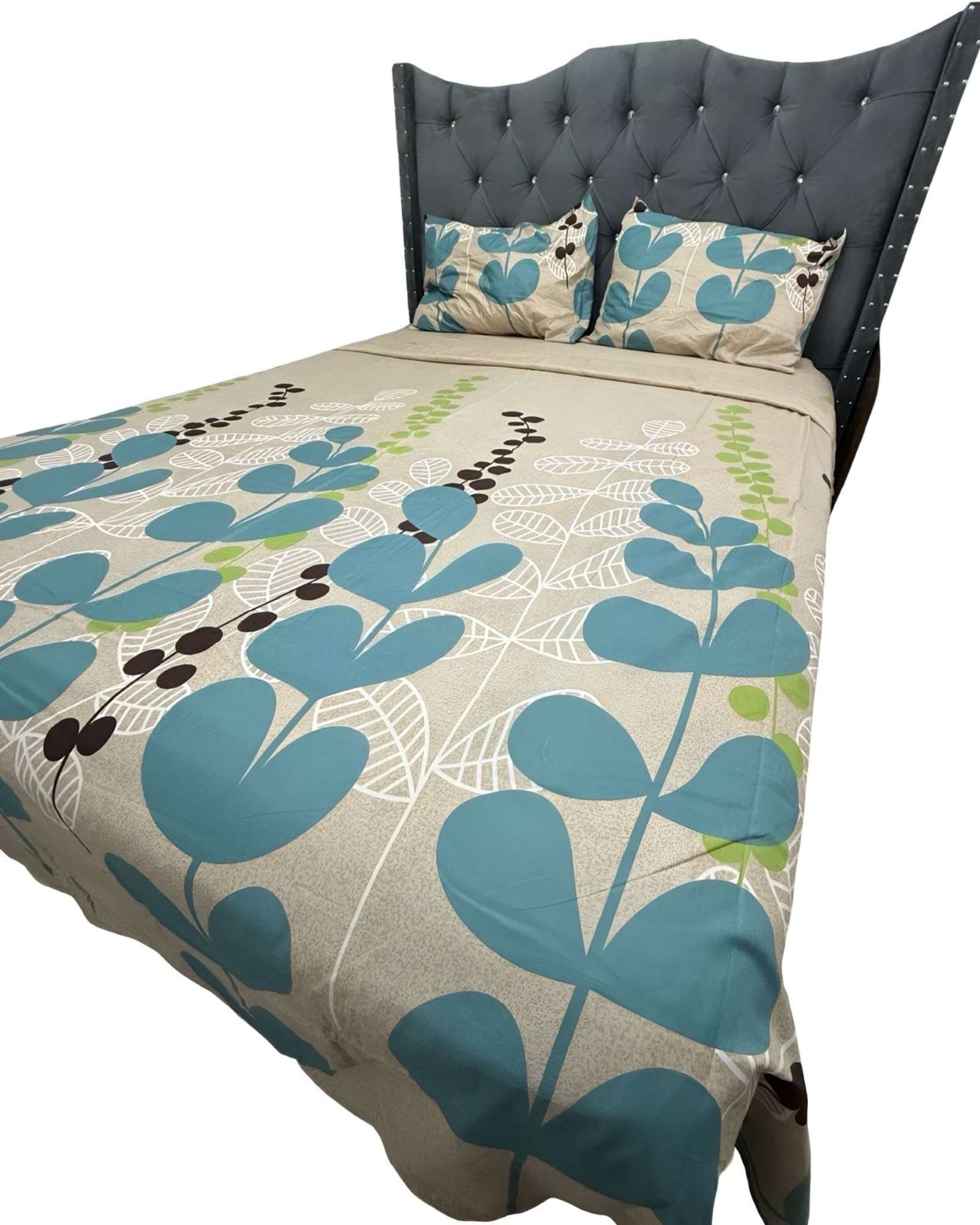 SABANA DE GÉNERO KING BEIGE CON HOJAS - 2