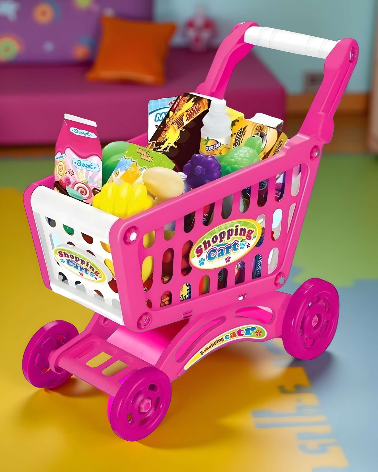 JUGUETE CARRITO DE COMPRAS 56 PZAS ROSADO - 4