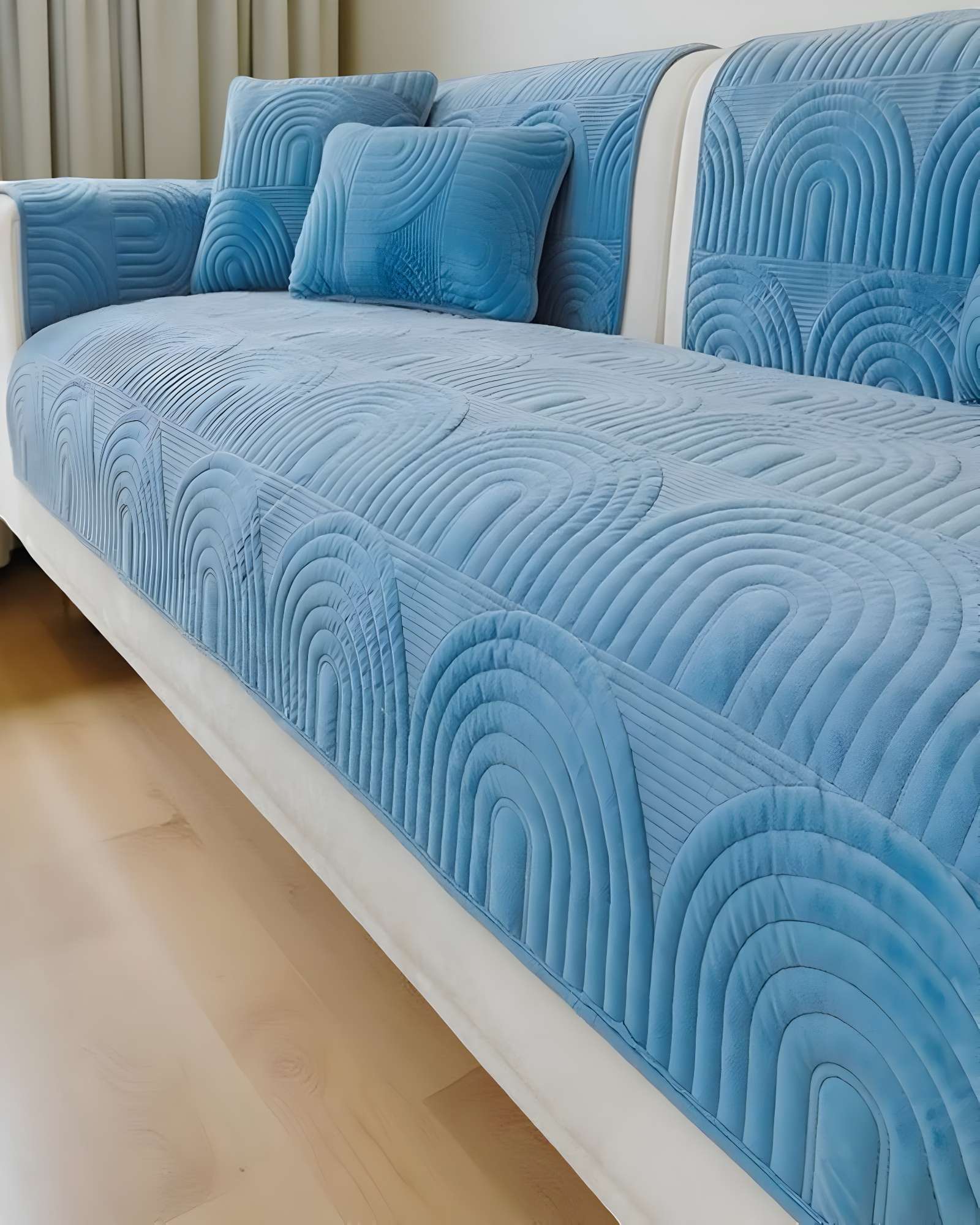 PACK DE 5 FUNDAS PARA SOFA CON DISEÑO CELESTE - 3