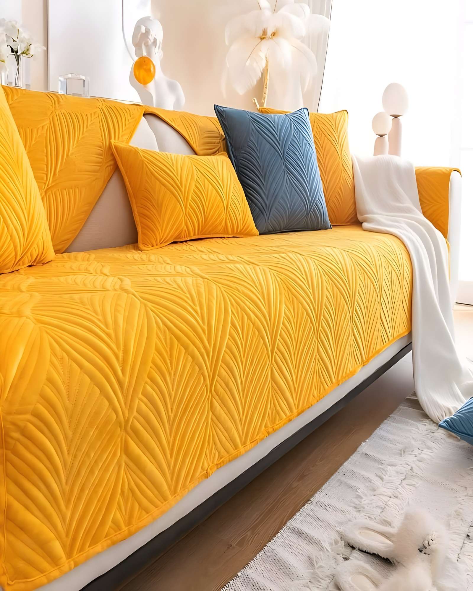 PACK DE 5 FUNDAS PARA SOFA CON DISEÑO AMARILLO - 4