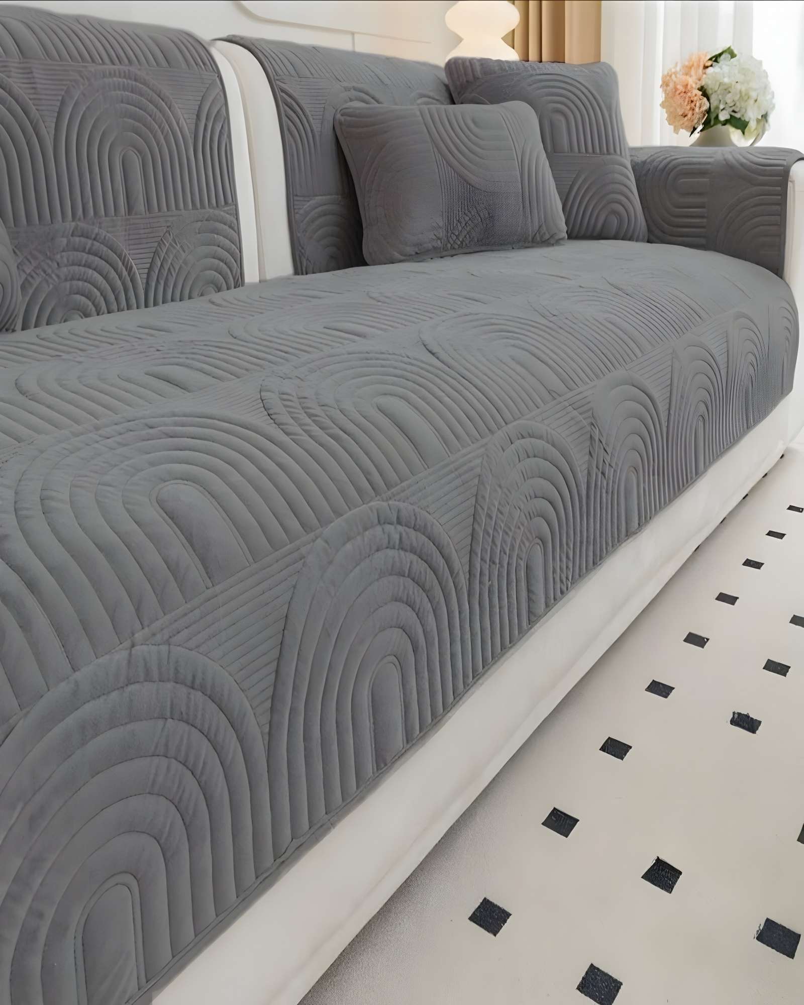 PACK DE 5 FUNDAS PARA SOFA CON DISEÑO GRIS - 4