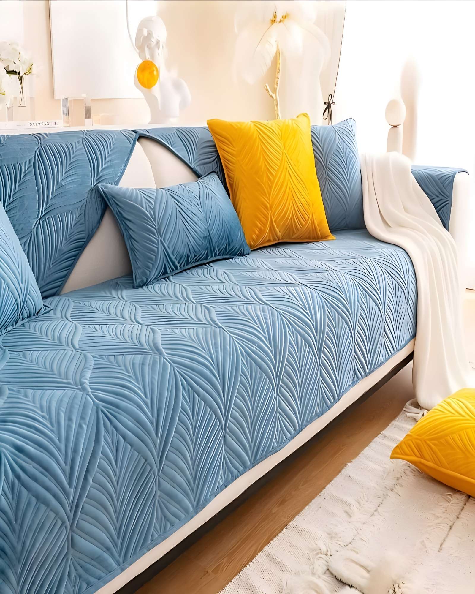 PACK DE 5 FUNDAS PARA SOFA CON DISEÑO CELESTE - 4