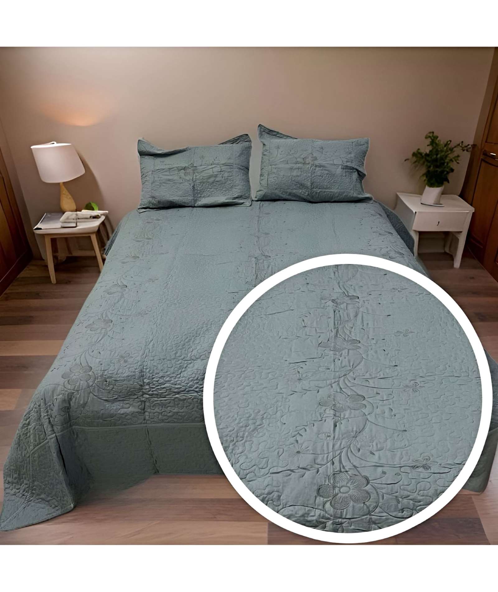 CUBRECAMA QUILT DE VERANO PLAZA Y MEDIA BORDADO - 3