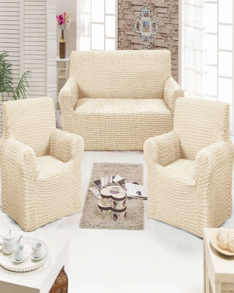 SET DE FUNDAS CUBRE SILLON 3+1+1 - MODELO CUADRILLE BLANCO - 4