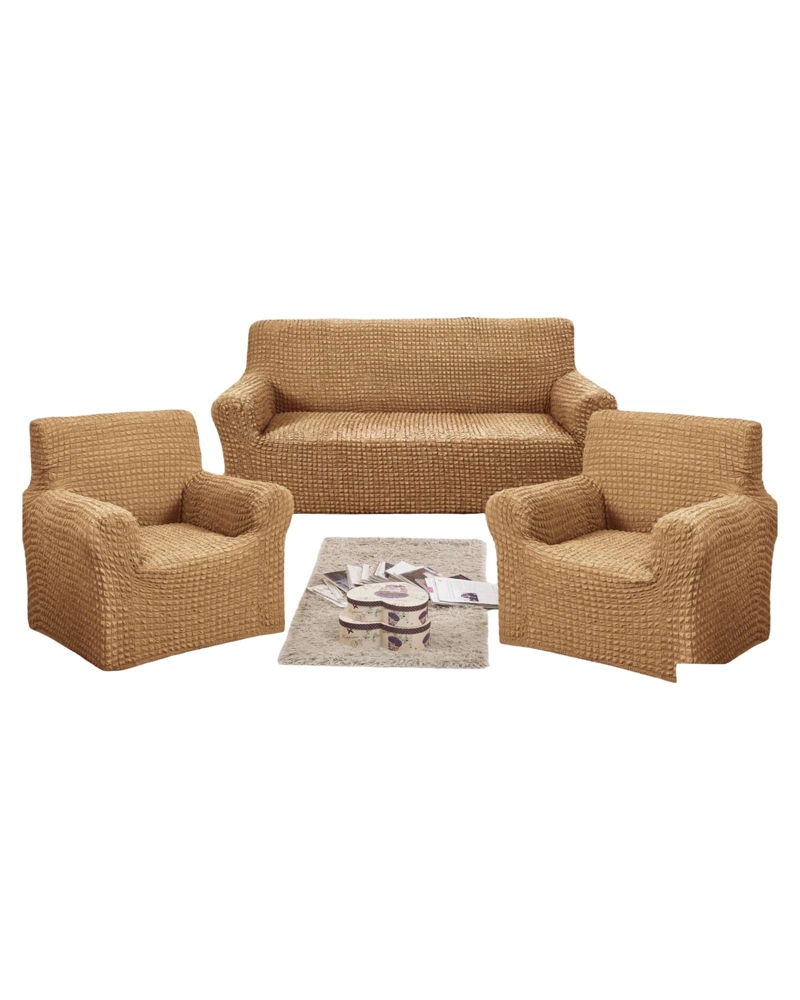 SET DE FUNDAS CUBRE SILLON 3+1+1 - MODELO CUADRILLE CAFE - 1