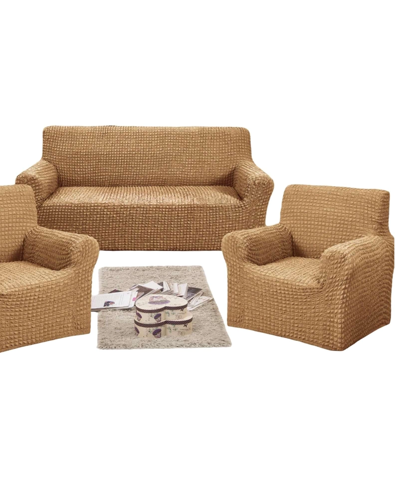 SET DE FUNDAS CUBRE SILLON 3+1+1 - MODELO CUADRILLE CAFE - 2