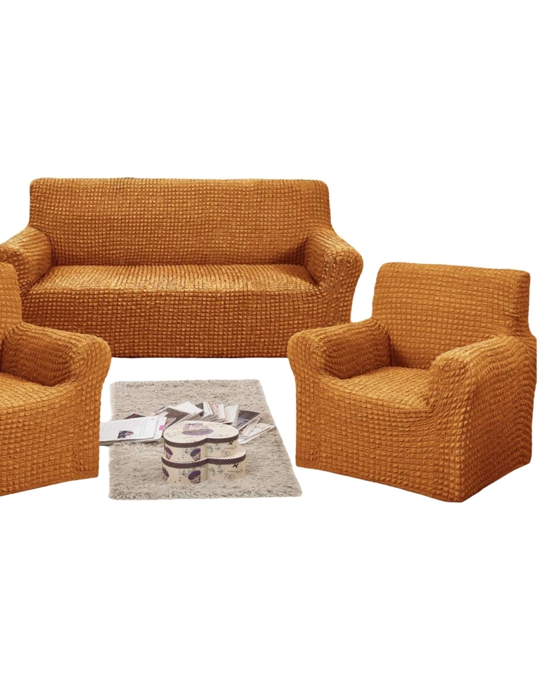 SET DE FUNDAS CUBRE SILLON 3+1+1 - MODELO CUADRILLE MOSTAZA - 2