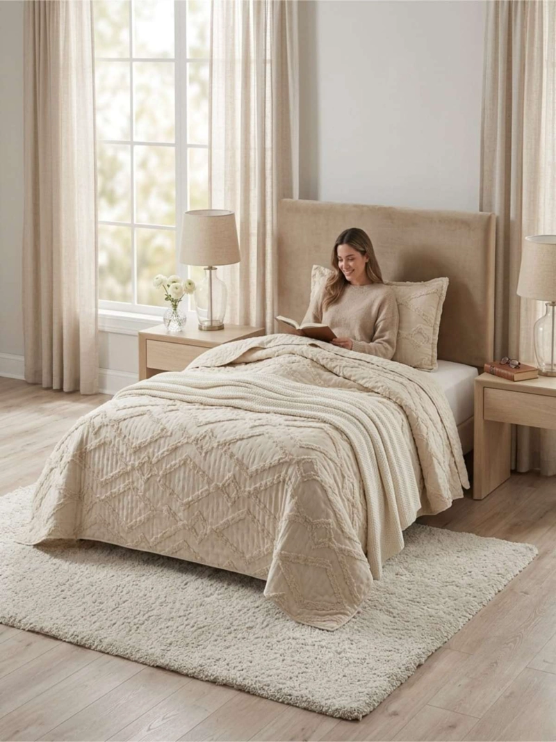QUILT DE VERANO TUFTING LIVIANO DISEÑO GEOME TRICO 1,5 PLAZA - 1