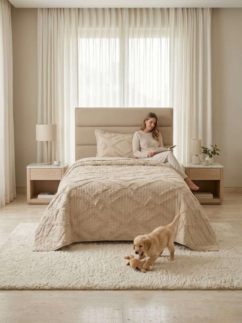 QUILT DE VERANO TUFTING LIVIANO DISEÑO GEOME TRICO 1,5 PLAZA - 4