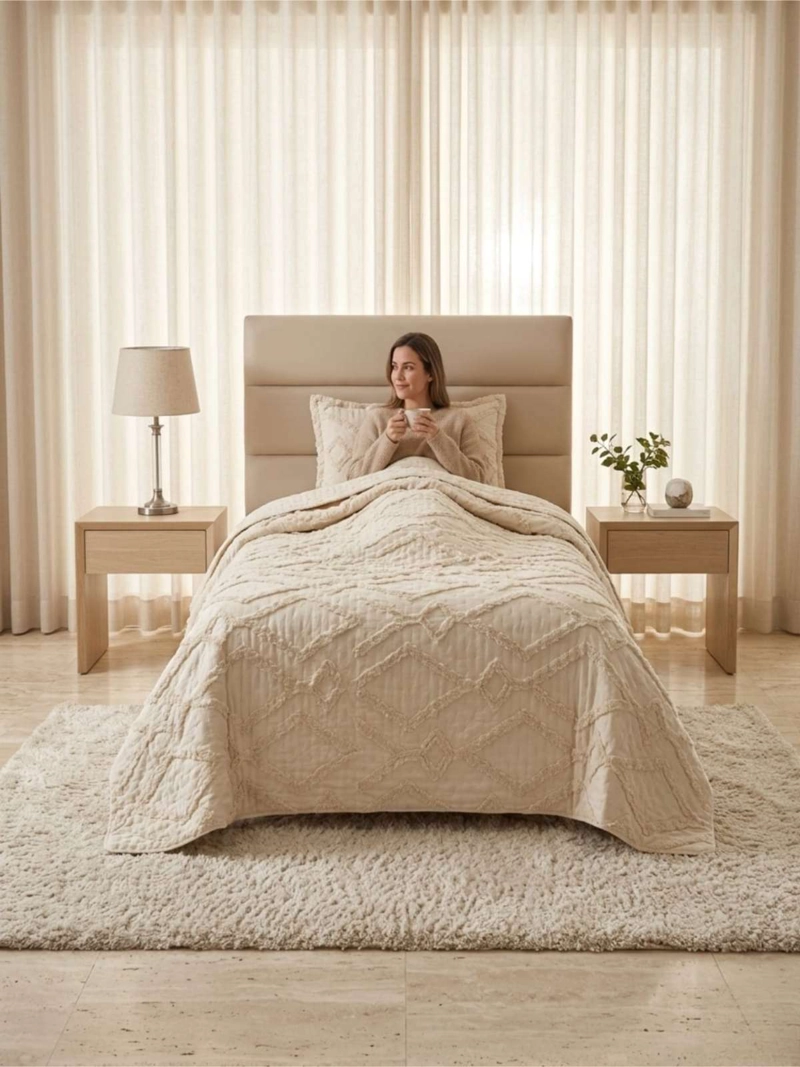 QUILT DE VERANO TUFTING LIVIANO DISEÑO GEOME TRICO 1,5 PLAZA - 5