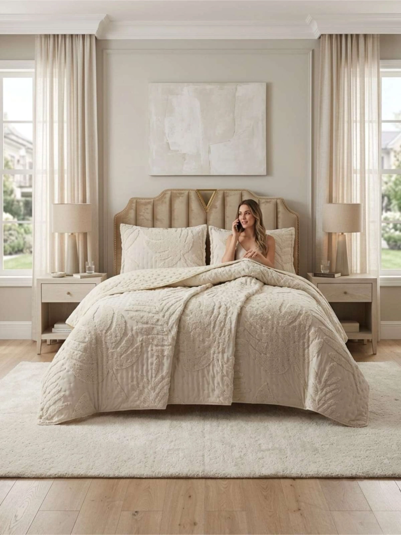 QUILT DE VERANO TUFTING LIVIANO DISEÑO GEOME TRICO KING / SUPER KING SERIE 3 - 5
