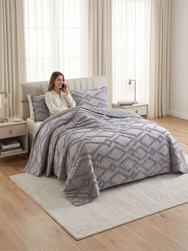 QUILT DE VERANO TUFTING LIVIANO DISEÑO GEOME TRICO 2 PLAZAS - 1