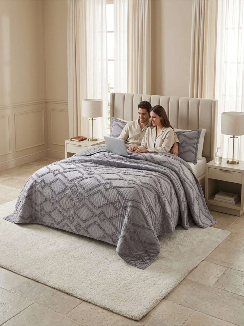 QUILT DE VERANO TUFTING LIVIANO DISEÑO GEOME TRICO 2 PLAZAS - 2