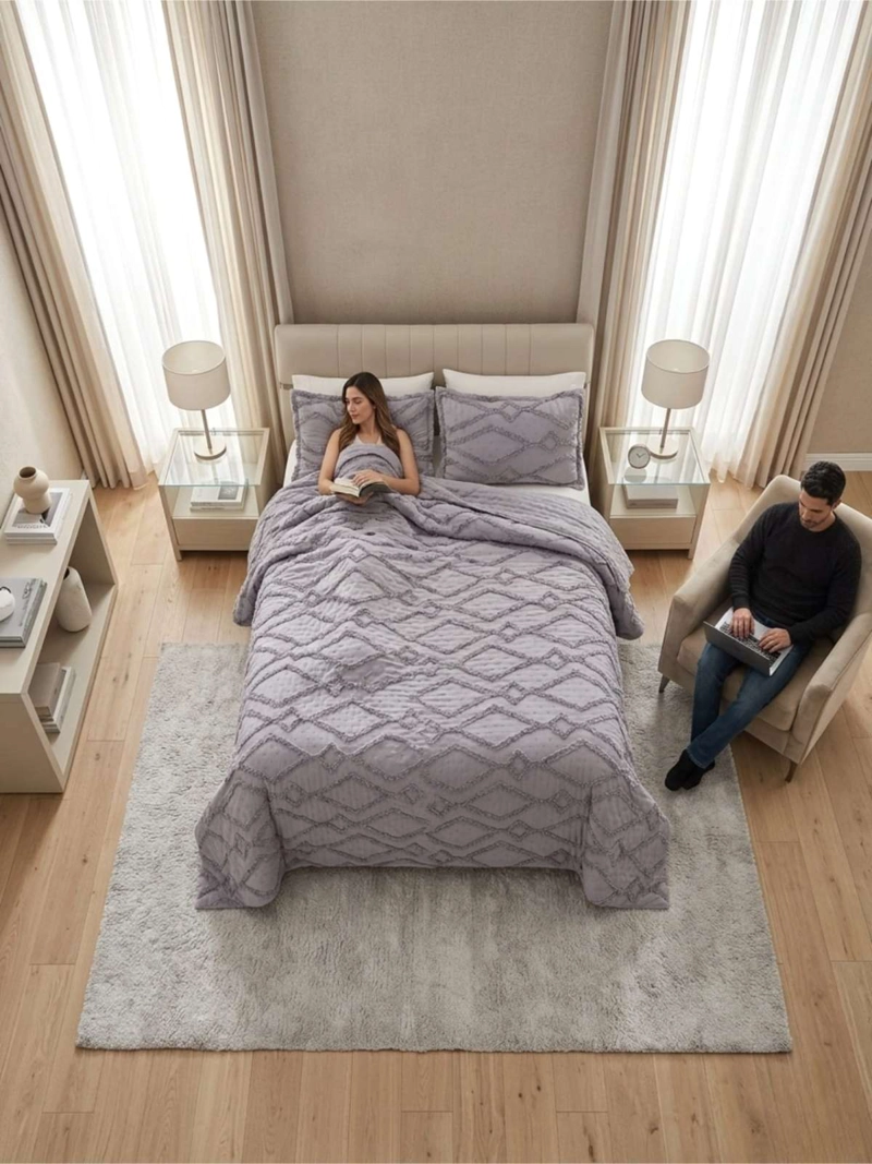 QUILT DE VERANO TUFTING LIVIANO DISEÑO GEOME TRICO 2 PLAZAS - 4