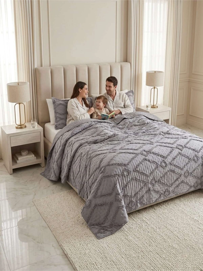 QUILT DE VERANO TUFTING LIVIANO DISEÑO GEOME TRICO 2 PLAZAS - 5