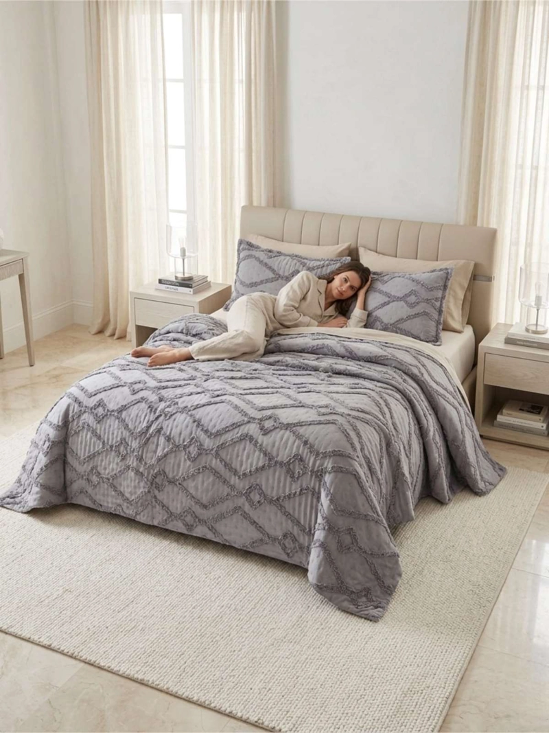 QUILT DE VERANO TUFTING LIVIANO DISEÑO GEOME TRICO 2 PLAZAS - 6