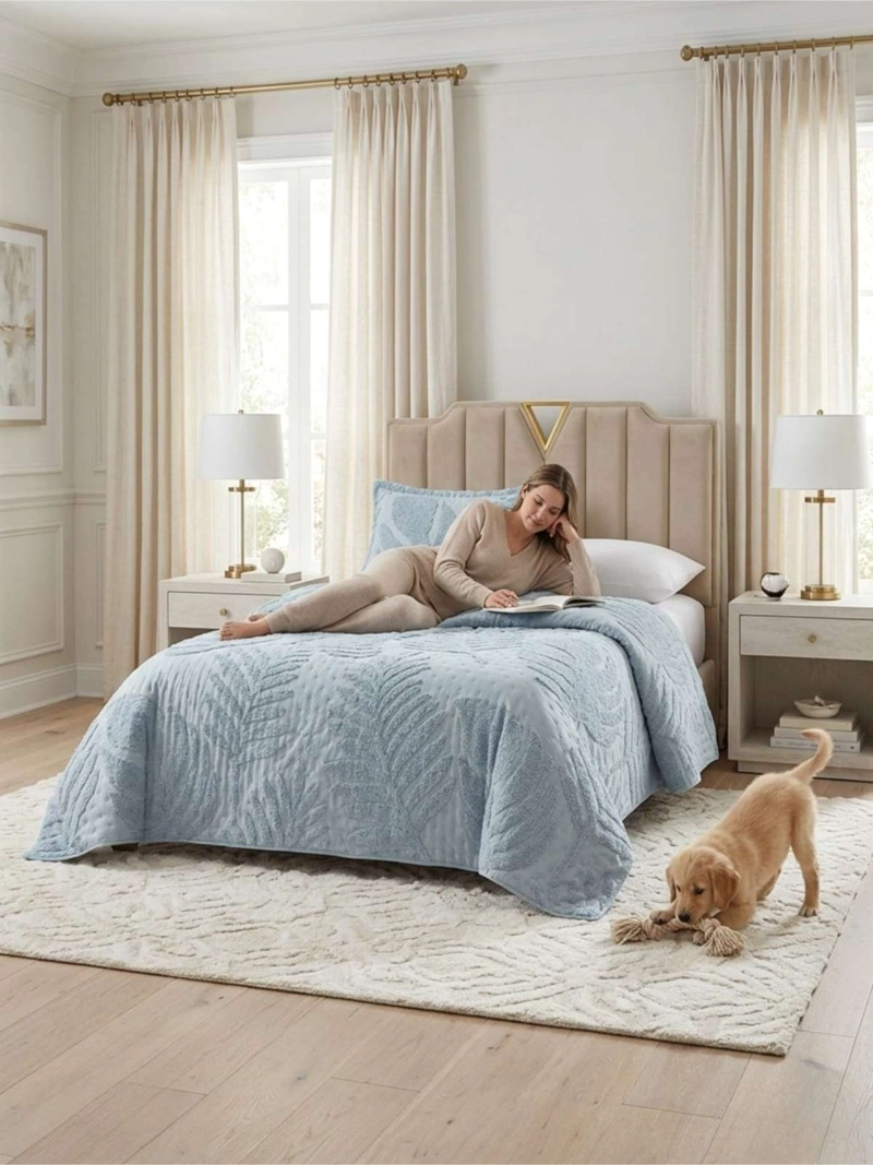 QUILT DE VERANO TUFTING LIVIANO DISEÑO GEOME TRICO 1,5 PLAZA SERIE 3 - 1