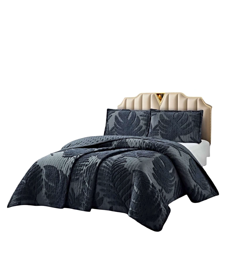 CUBRECAMA QUILT VERANO HOJA TUFTING PLAZA Y MEDIA GRIS - 2