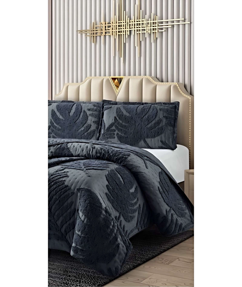CUBRECAMA QUILT VERANO HOJA TUFTING PLAZA Y MEDIA GRIS - 3