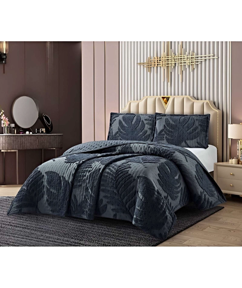 CUBRECAMA QUILT VERANO HOJA TUFTING PLAZA Y MEDIA GRIS - 4