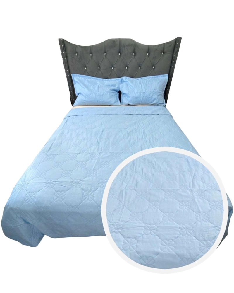 CUBRECAMA QUILT DE LUJO VERANO DELGADO PLAZA Y MEDIA CELESTE - 1